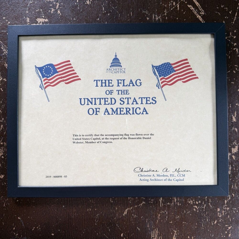 U.S. Capitol Flag Certificate – Flown Over Capitol Rep. Daniel Webster FL Framed